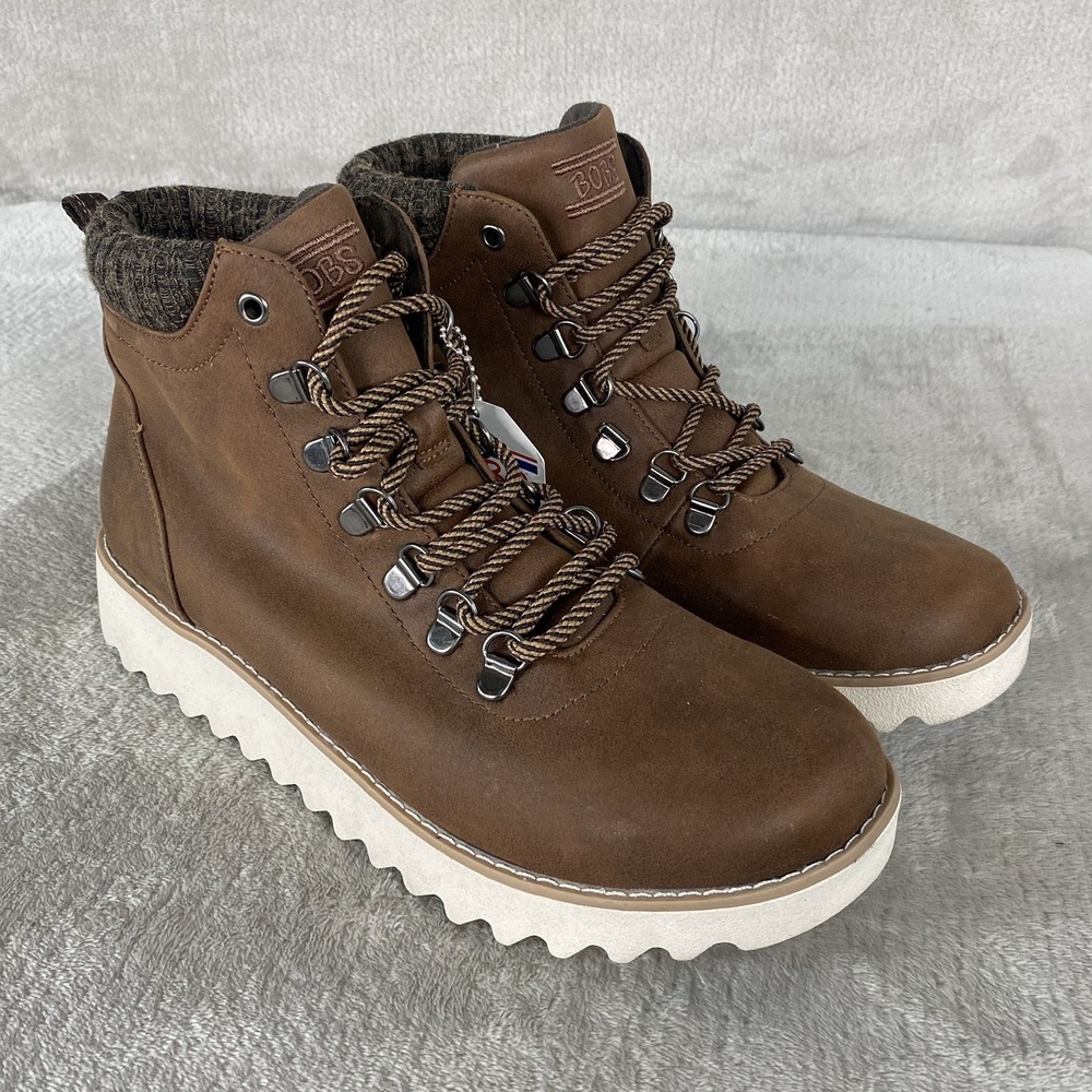 BOBS by Skechers Mountain Kiss Boots Womens Size 9.5 Brown Faux Leather Foam NEW